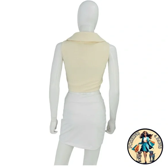 Camila Coelho Ivory Beja Waffle Tennis Prep Collared Preppy Crop Top XXS - Picture 5 of 11